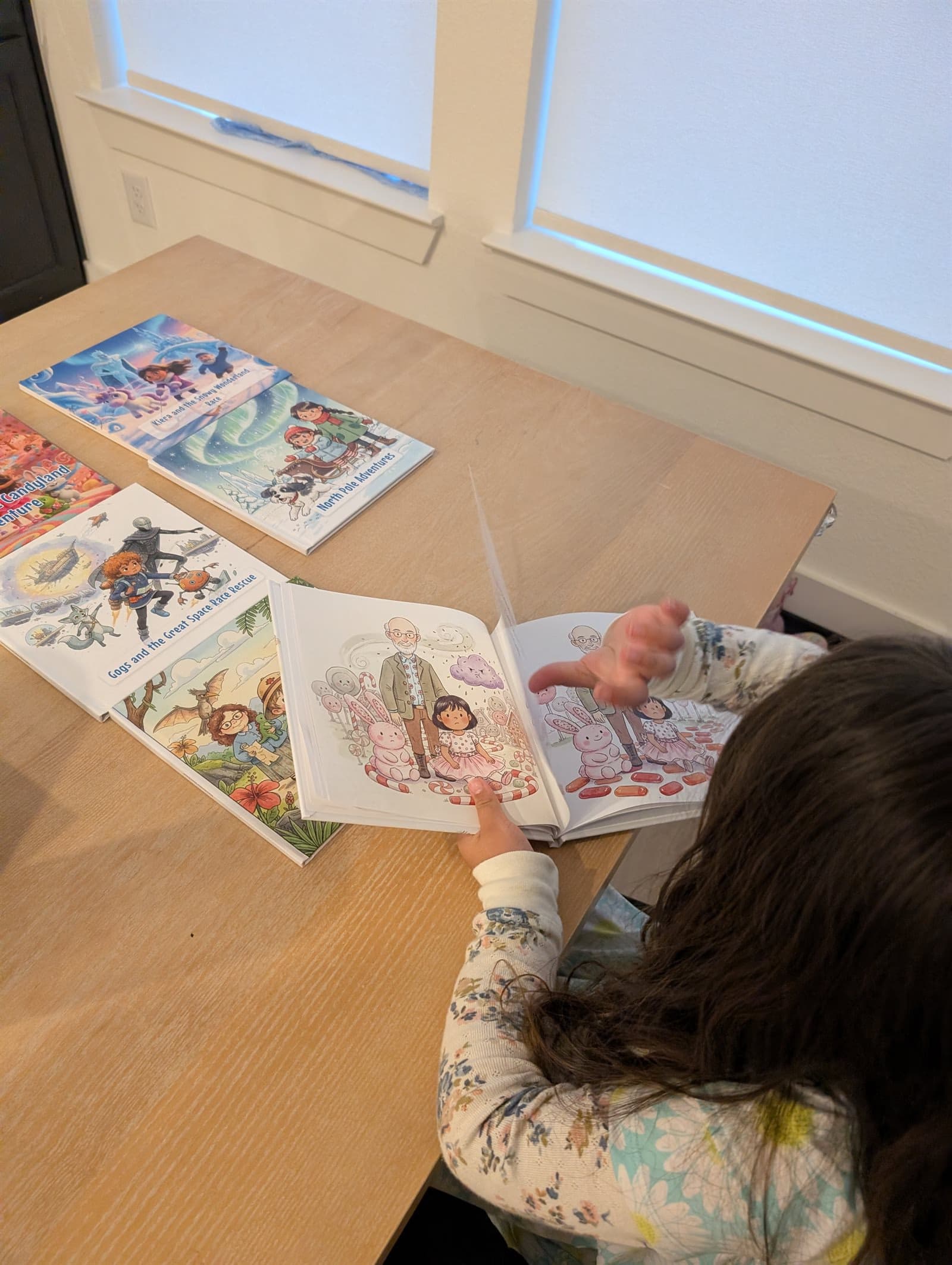 Open spread of a personalized Story Genie book with custom illustrations