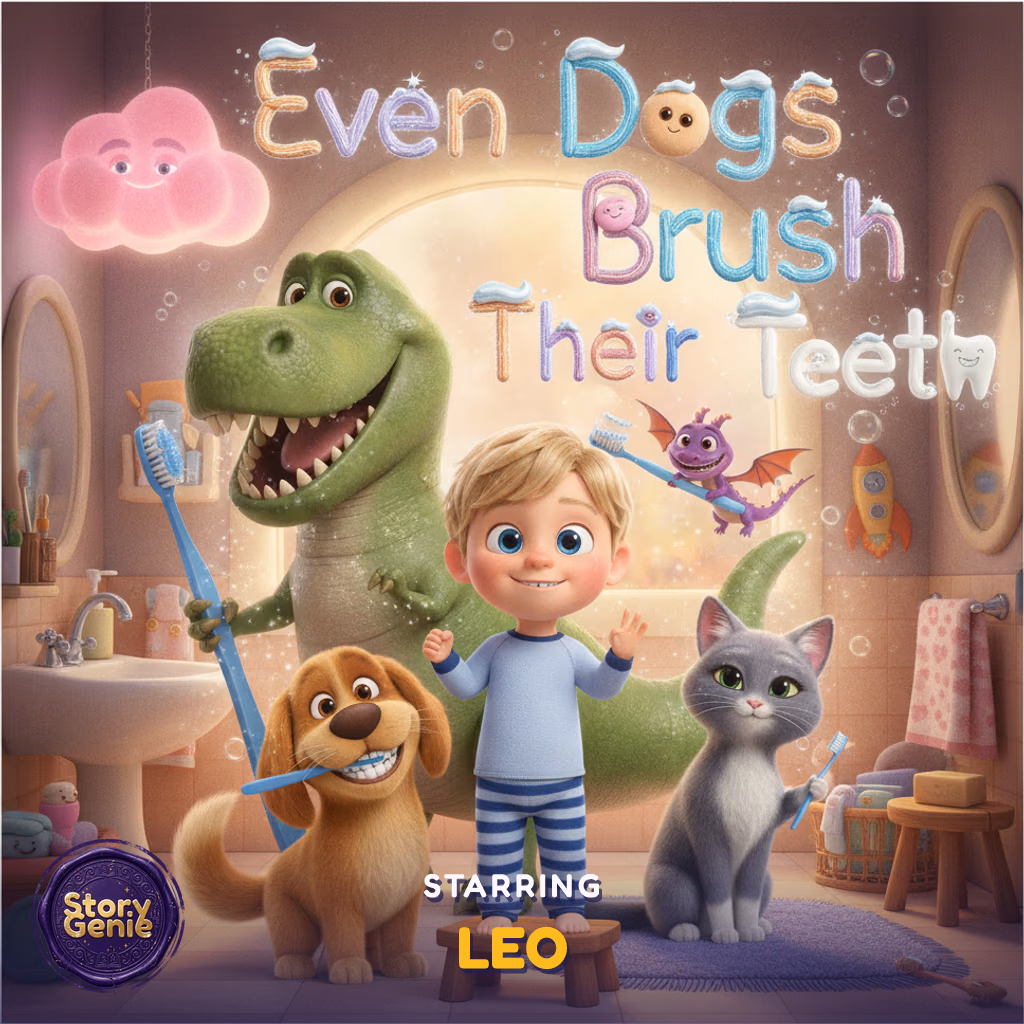 Even Dogs Brush Their Teeth, a personalized Story Genie book starring Leo