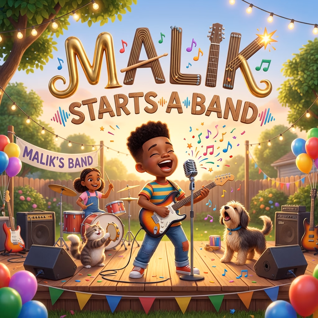 Malik Starts a Band, a personalized Story Genie book starring Malik